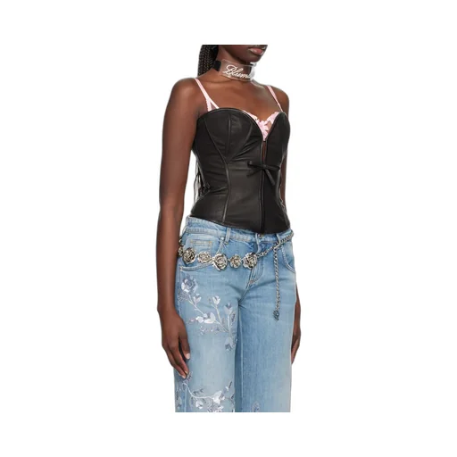 Sweetheart-Neck Leather Top