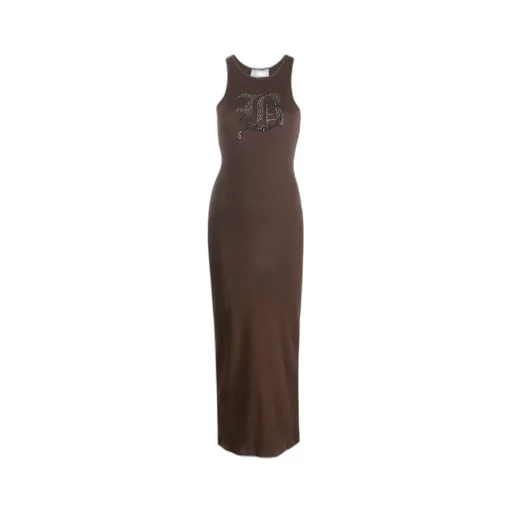 Rhinestone-Logo Midi Dress
