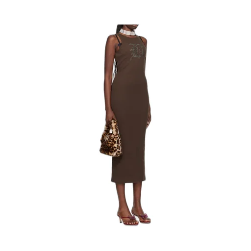 Rhinestone-Logo Midi Dress