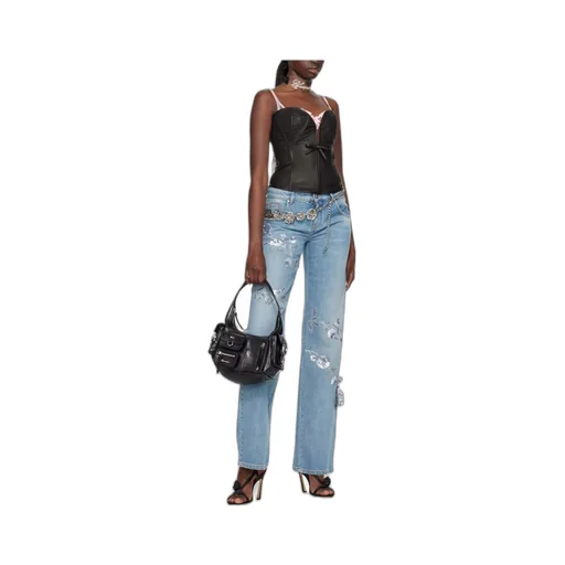 Sweetheart-Neck Leather Top