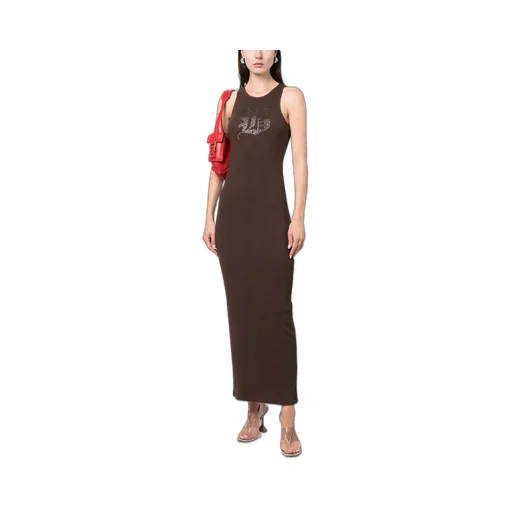 Rhinestone-Logo Midi Dress