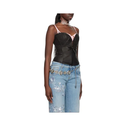 Sweetheart-Neck Leather Top