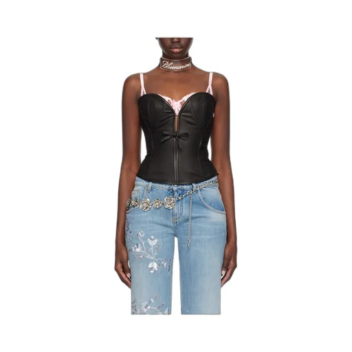 Sweetheart-Neck Leather Top