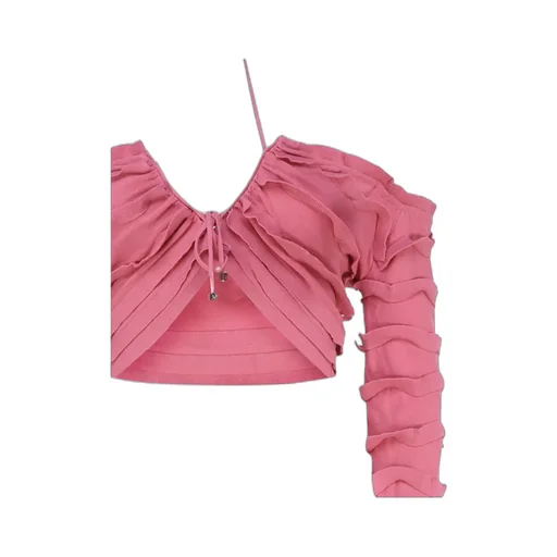 Knitted Ruffled Cropped Cardigan