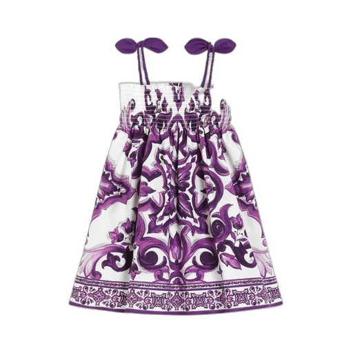 Majolica-Print Sleeveless Dress