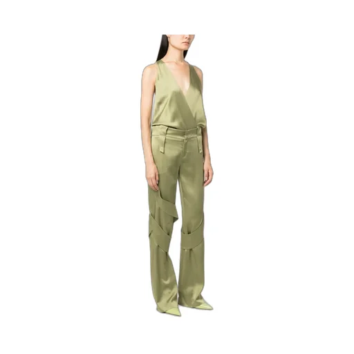 Plunging V-Neck Open Back Satin Bodysuit