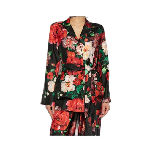 Rose Printed Long-Sleeved Twill Pajama Shirt