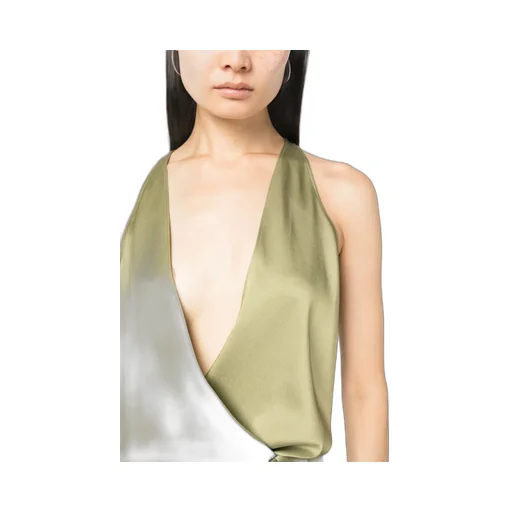 Plunging V-Neck Open Back Satin Bodysuit