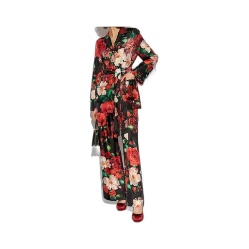 Rose Printed Long-Sleeved Twill Pajama Shirt