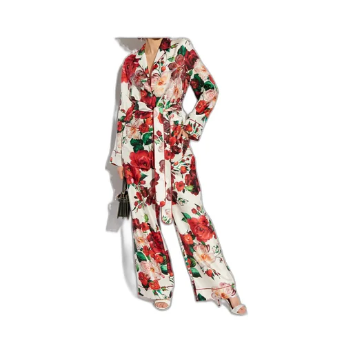 Rose Printed Long-Sleeved Twill Pajama Shirt
