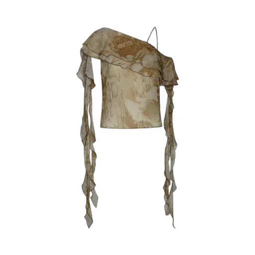 Abstract-Print Semi-Sheer Blouse