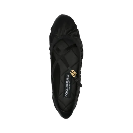 Logo Buckle Ruched Detailed Ballet Flats