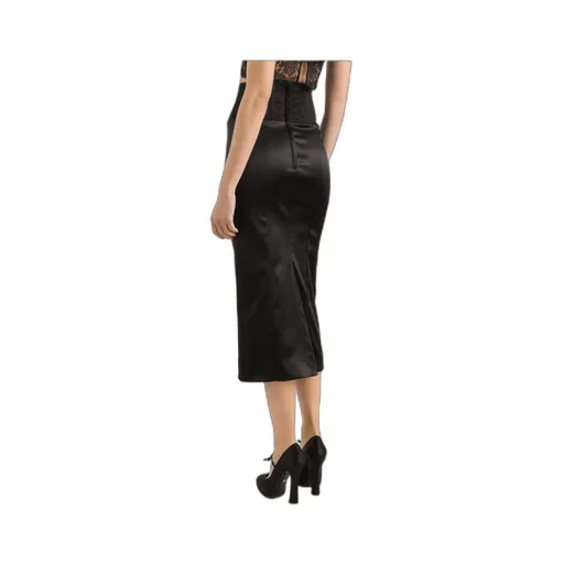 Belt Detailed Satin Calf-Length Skirt