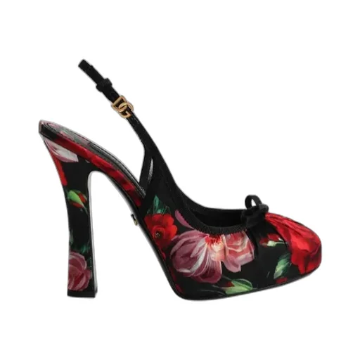 Floral Printed Satin Slingbacks