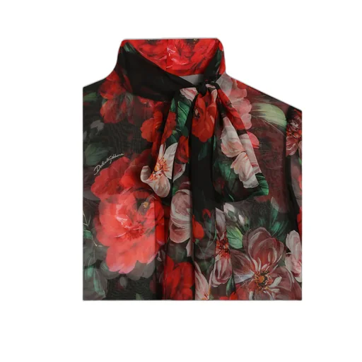 Floral Printed Chiffon Pussy-Bow Shirt