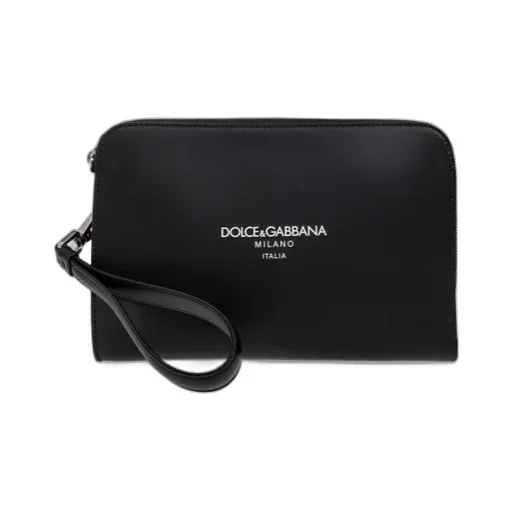 Logo Printed Zipped Clutch Bag