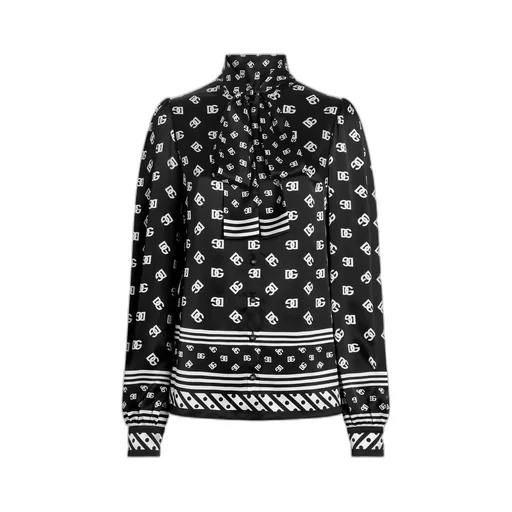 Dg Printed Pussy-Bow Shirt