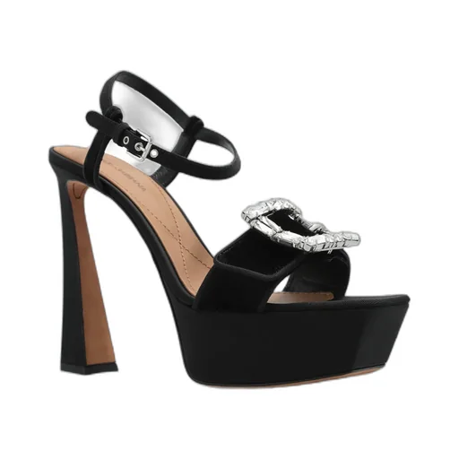 Buckle Embellished Velvet Platform Sandals