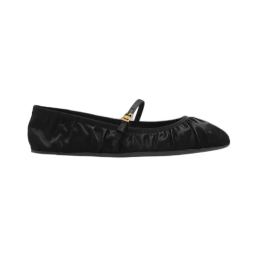 Dg Logo Plaque Satin Ballet Flats