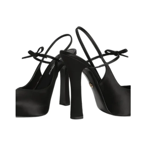 Bow Detailed Satin Platform Slingback Pumps