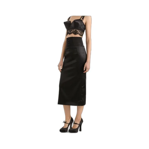 Belt Detailed Satin Calf-Length Skirt