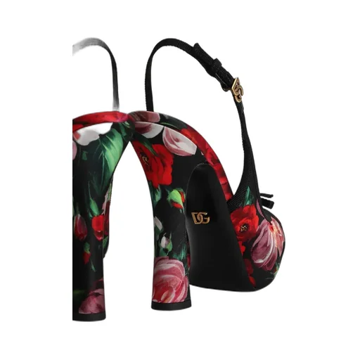 Floral Printed Satin Slingbacks