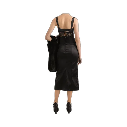 Belt Detailed Satin Calf-Length Skirt