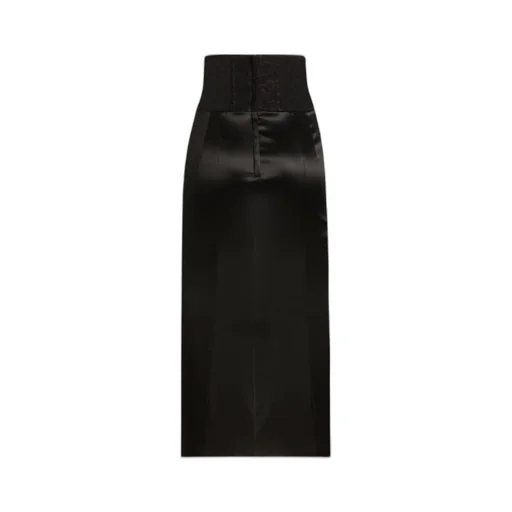Belt Detailed Satin Calf-Length Skirt