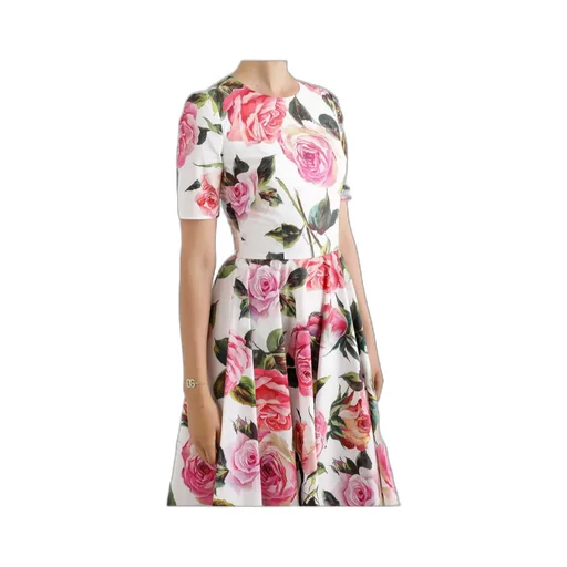Rose Printed Calf-Length Babydoll Dress