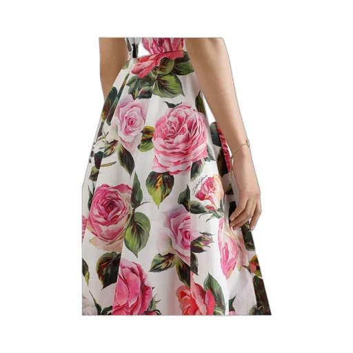 Rose Printed Calf-Length Babydoll Dress