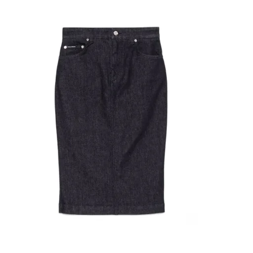 Logo Plaque Denim Midi Skirt