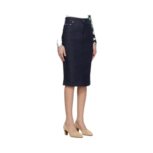 Logo Plaque Denim Midi Skirt