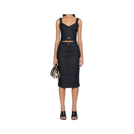 Logo Plaque Denim Midi Skirt