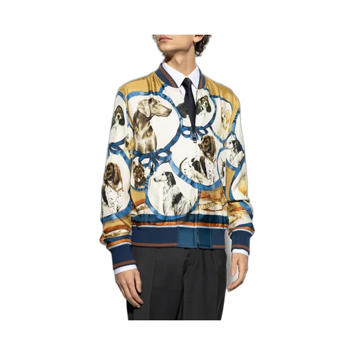 Dogs Printed Zipped Bomber Jacket