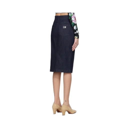 Logo Plaque Denim Midi Skirt
