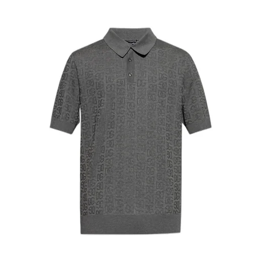 Dg Logo Jacquard Knitted Polo Shirt