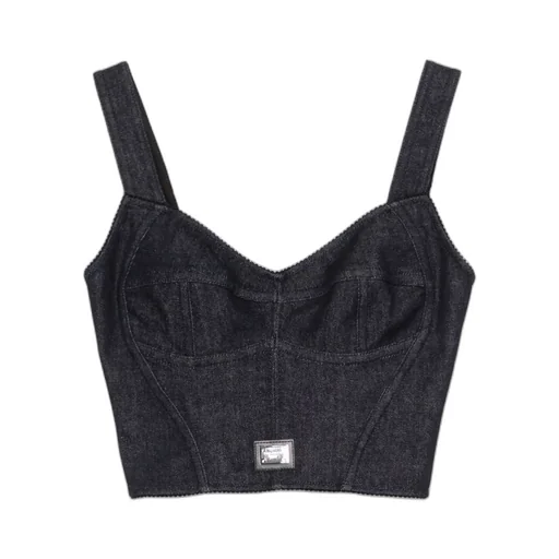 Logo Plaque Denim Corset Top