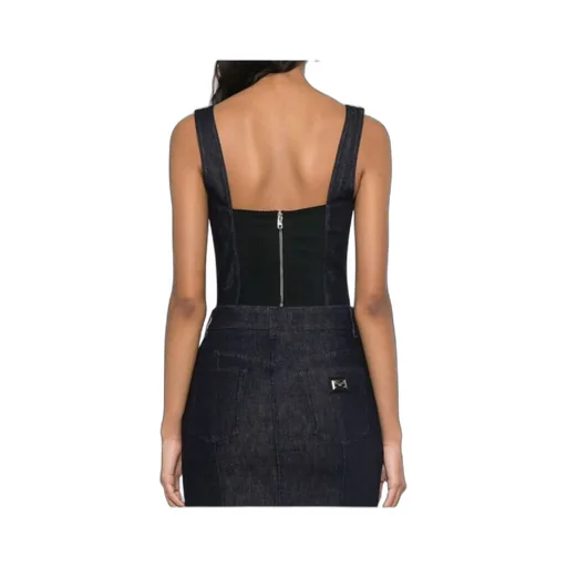 Logo Plaque Denim Corset Top