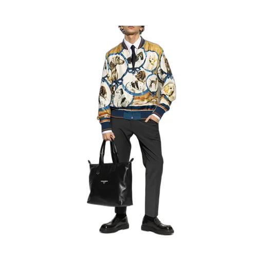 Dogs Printed Zipped Bomber Jacket