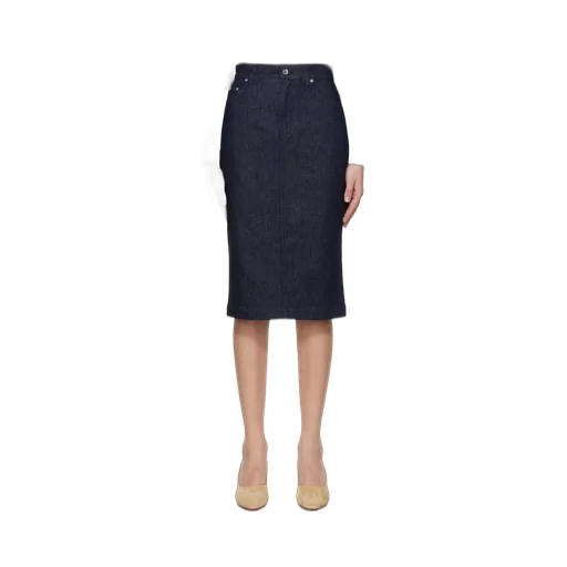 Logo Plaque Denim Midi Skirt
