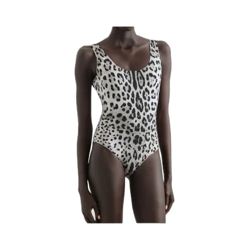 Leopard-Printed Scoop Neck Swimsuit