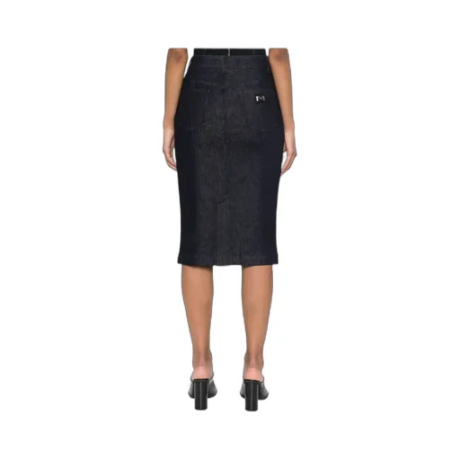 Logo Plaque Denim Midi Skirt