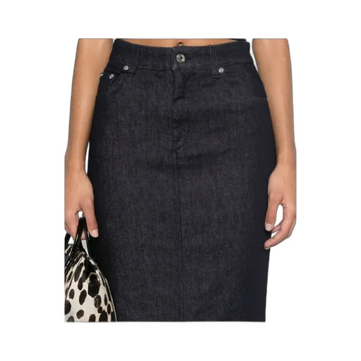 Logo Plaque Denim Midi Skirt