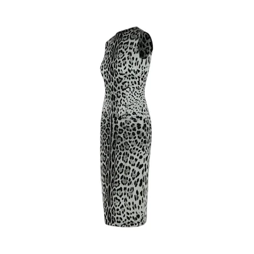 Leopard Printed Sleeveless Midi Dress