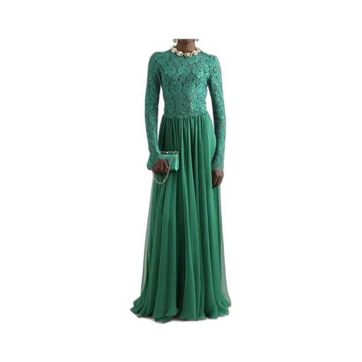 Long Floral Cordonetto Lace Dress