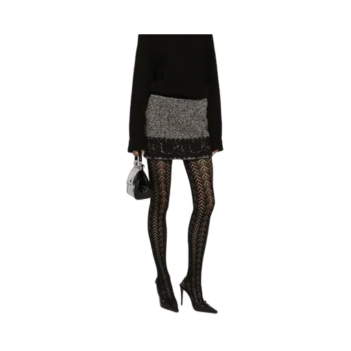 Lace-Trim Tweed Mini Skirt