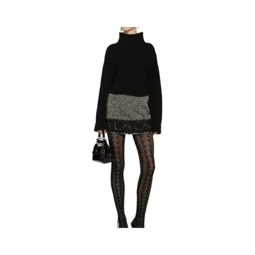 Lace-Trim Tweed Mini Skirt