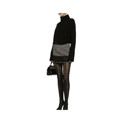 Lace-Trim Tweed Mini Skirt
