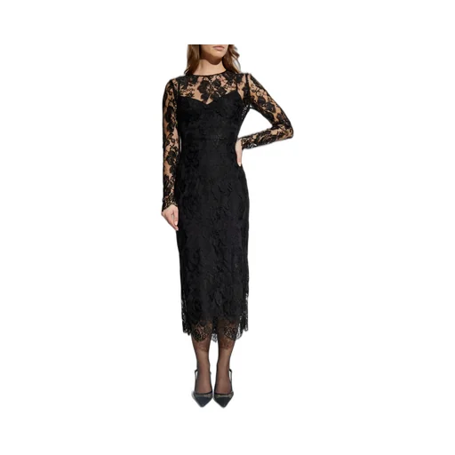 Calf-Length Floral Lace Dress
