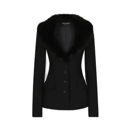 Single-Breasted Faux Fur Collar Jacket